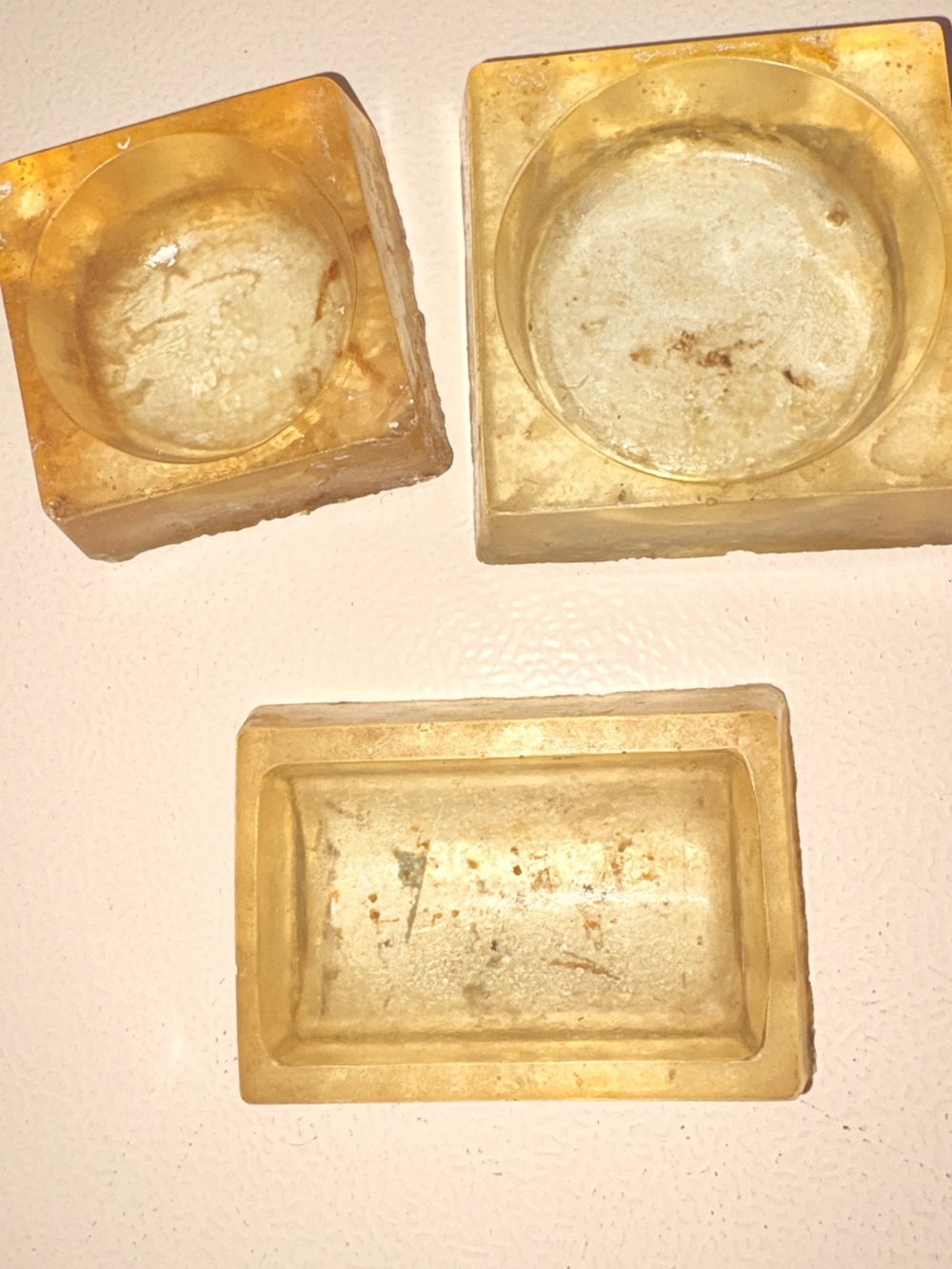 3 lucite clear amber vintage trinket dish / soap holder /ash trays plastic